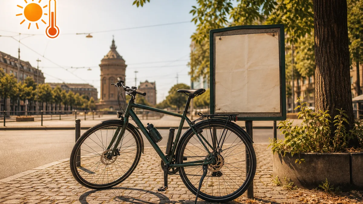 Fahrrad im Schatten an einem sehr heißen Sommertag